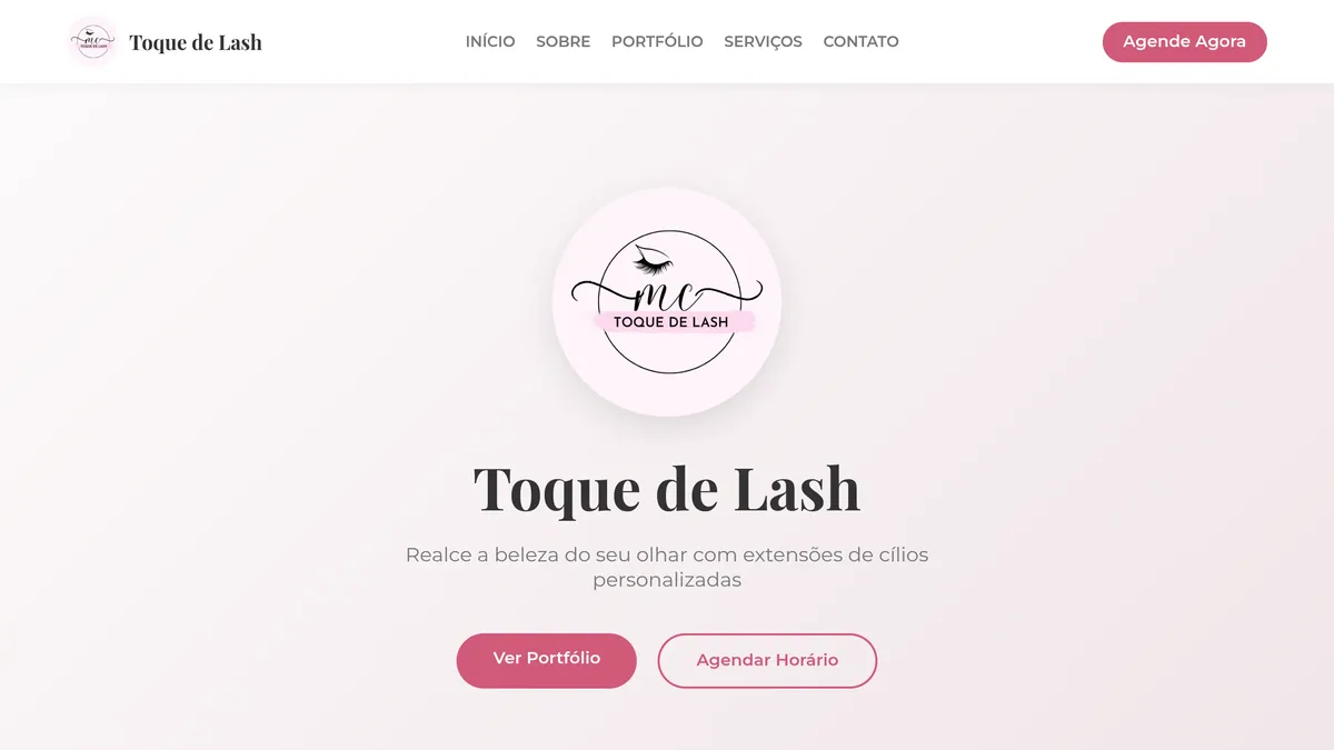 Página inicial do site Toque de Lash
